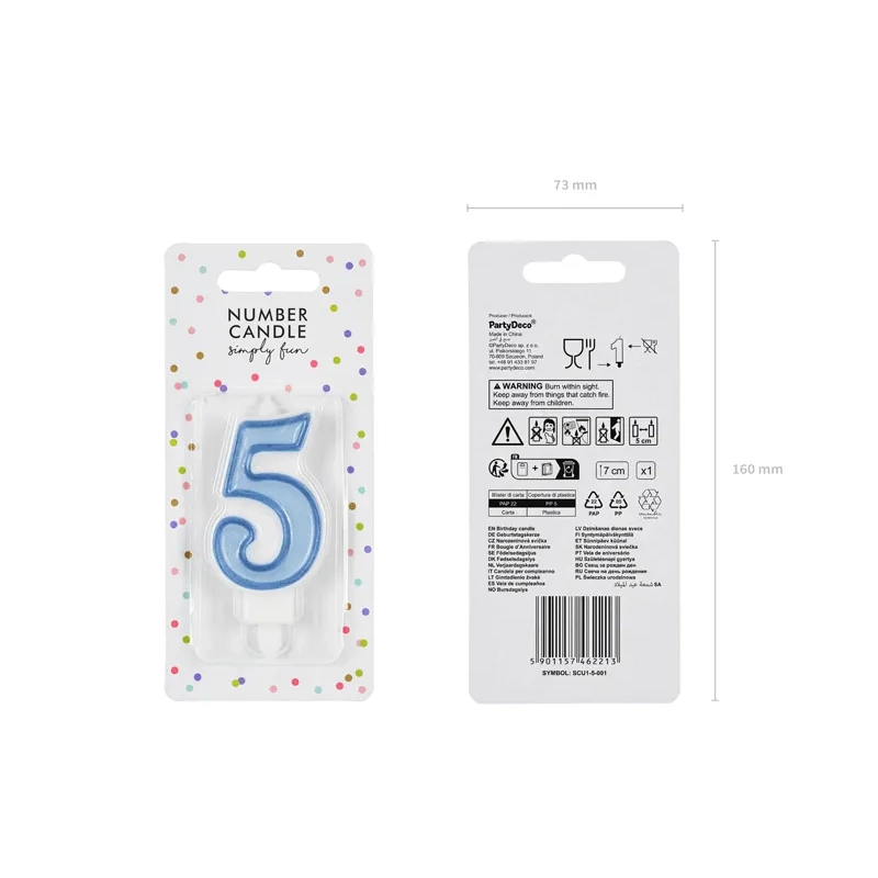 Kék tortagyertya 5-ös szám, 7 cm