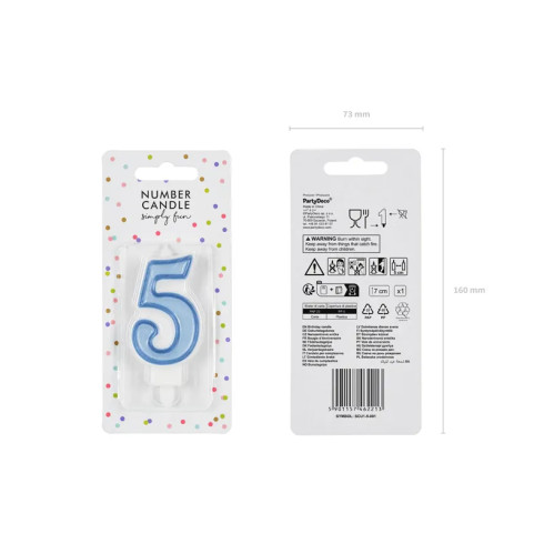 Sviečka na tortu číslo 5 modrá 7 cm