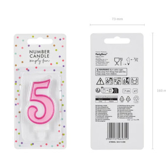 Sviečka na tortu číslo 5 ružová 7 cm