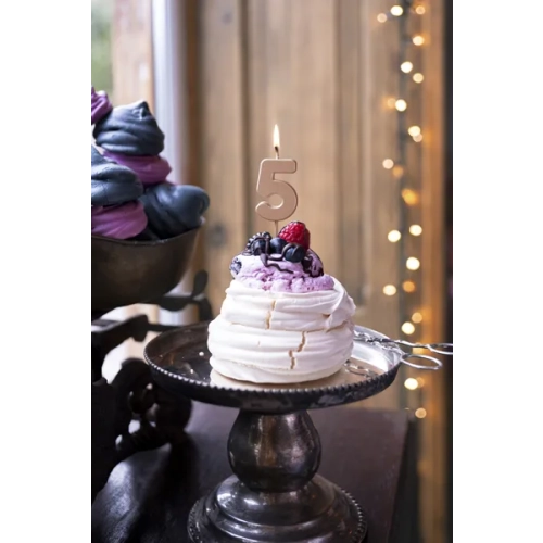 Lumânare de tort cifră 5 roz auriu