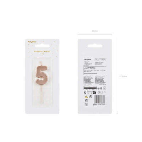 Sviečka na tortu číslo 5 ružovo zlatá