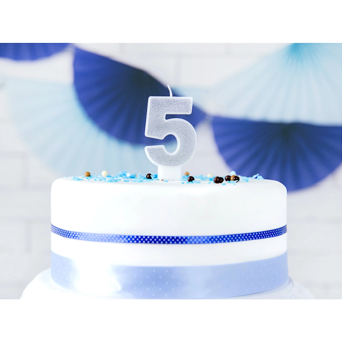 Csillogó ezüst 5-ös tortagyertya