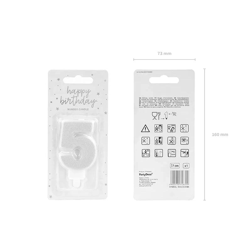 Csillogó ezüst 5-ös tortagyertya