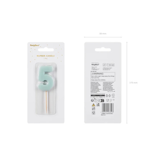 Sviečka na tortu číslo 5 svetlomodrá