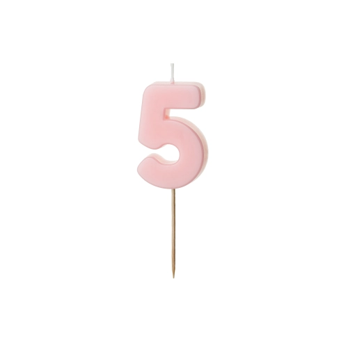 Lumânare pentru tort, cifra 5, roz deschis