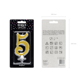 Sviečka na tortu číslo 5 zlatá trblietavá