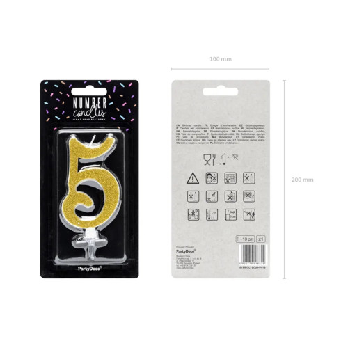 Sviečka na tortu číslo 5 zlatá trblietavá