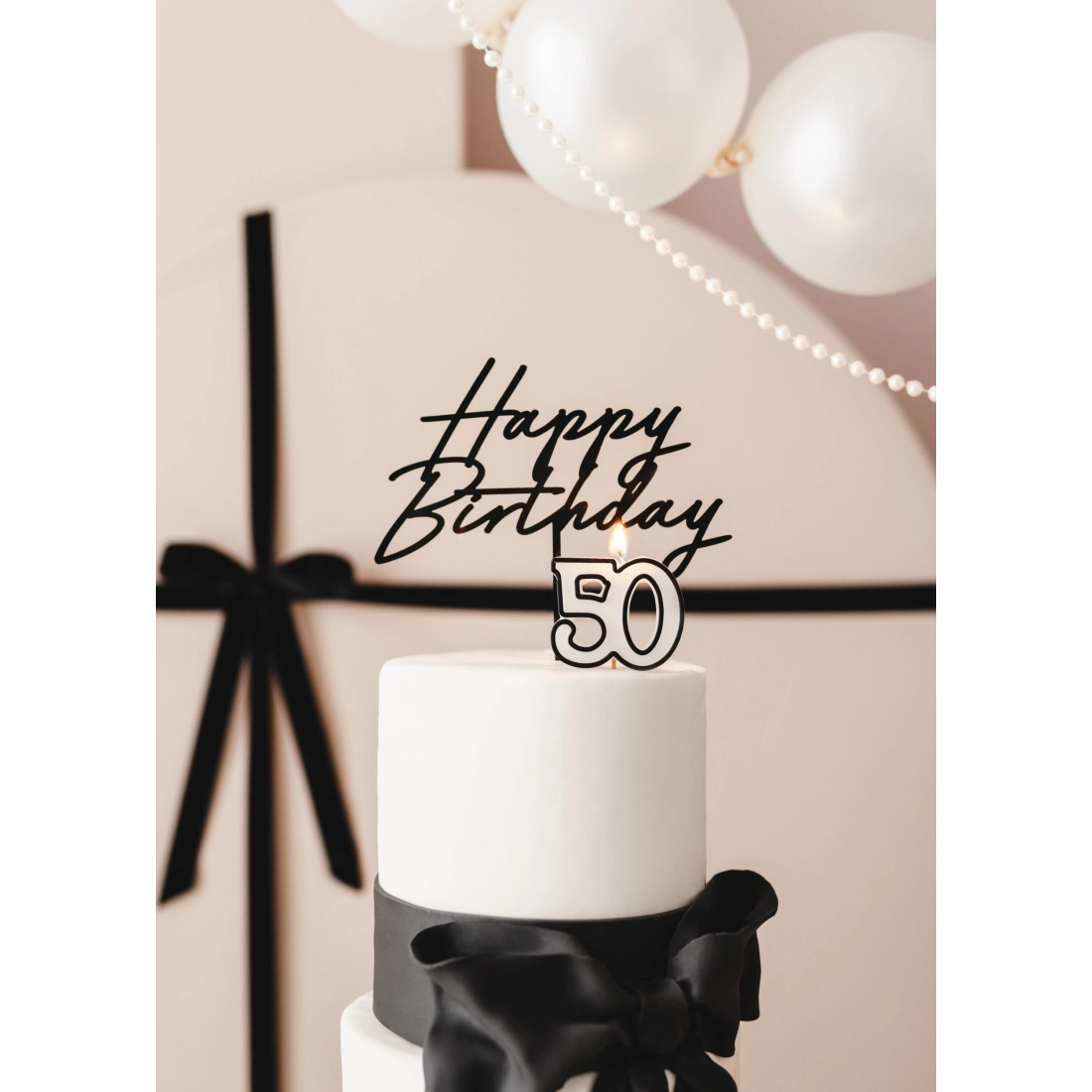 Lumânare pentru tort cifră 50 alb-negru