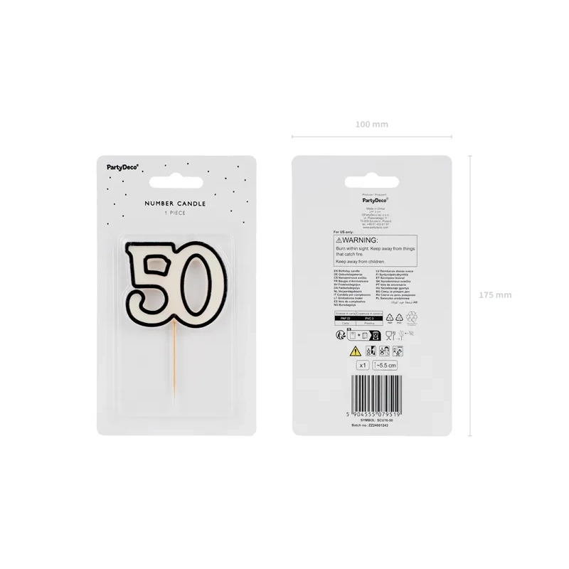 Lumânare pentru tort cifră 50 alb-negru