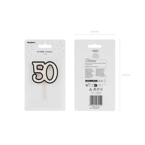 Světelná svíčka na dort číslo 50 černo-bílá