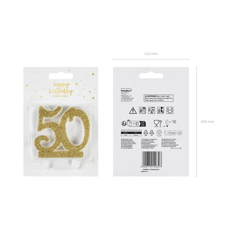 Lumânare pentru tort cifră 50 aurie