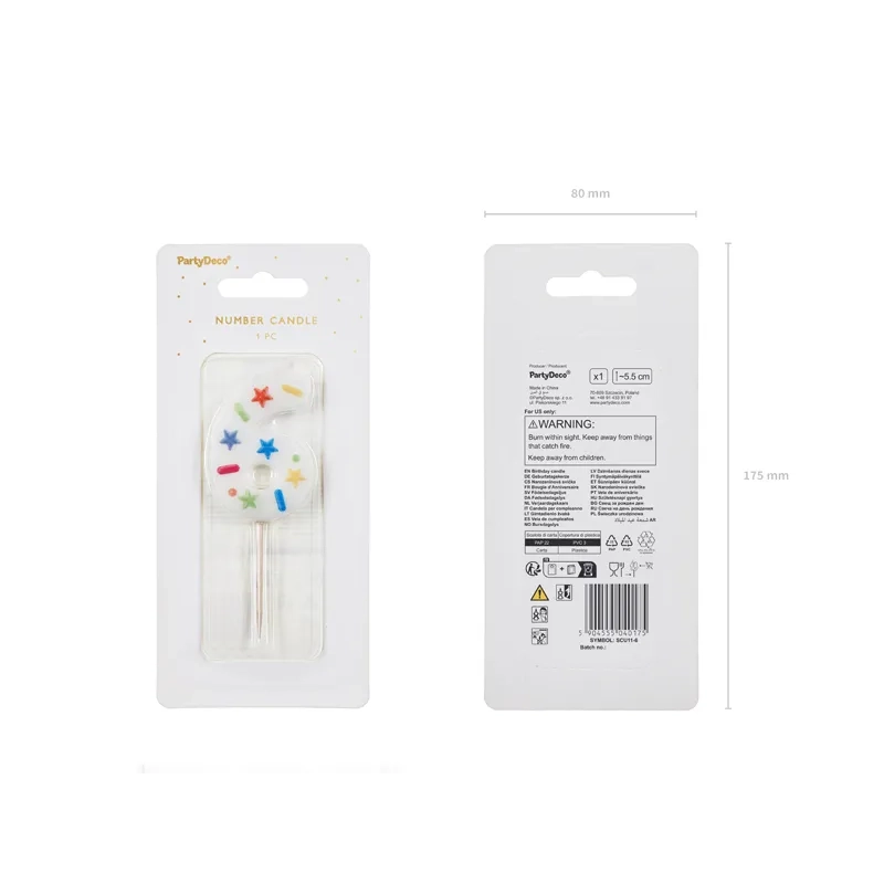 Tortagyertya 6-os szám, fehér, konfettis