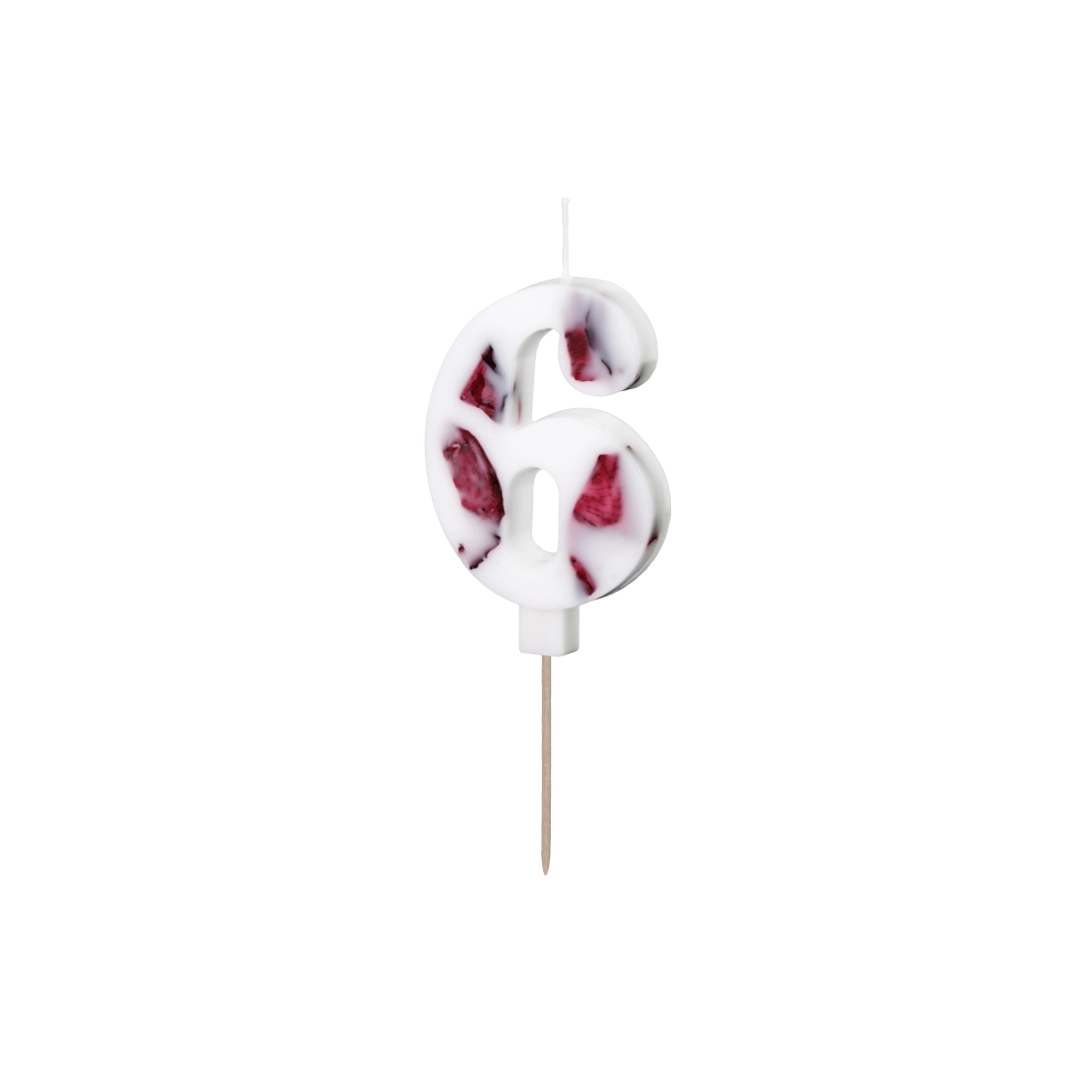 Fehér, virágmintás 6-os tortagyertya, 8 cm