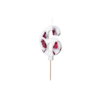 Sviečka na tortu číslo 6 biela s kvetinami 8 cm