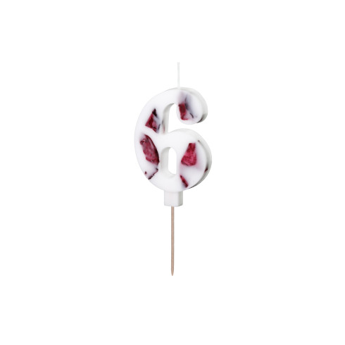 Sviečka na tortu číslo 6 biela s kvetinami 8 cm