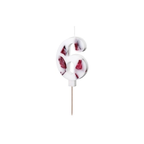 Fehér, virágmintás 6-os tortagyertya, 8 cm