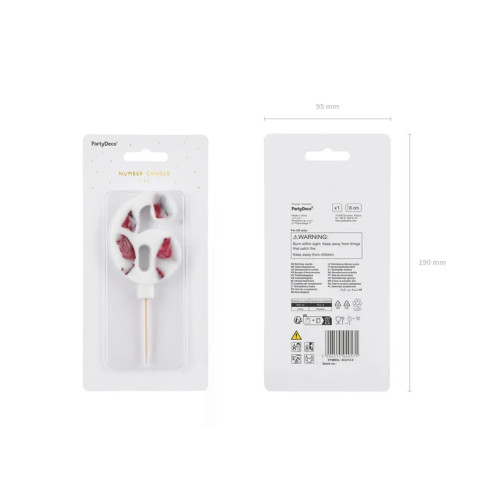 Sviečka na tortu číslo 6 biela s kvetinami 8 cm