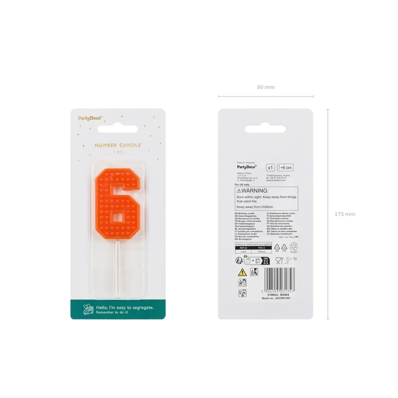 Lumânare pentru tort cifră 6 roșie 6 cm