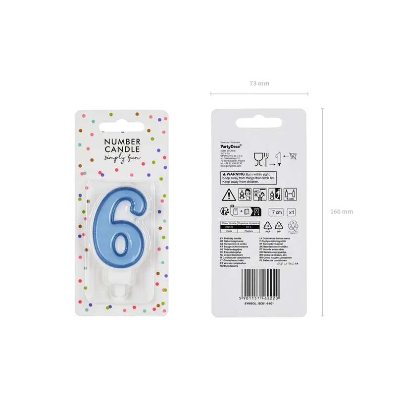 Kékszínű tortagyertya 6-os szám, 7 cm