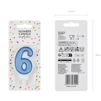 Svíčka na dort číslo 6 modrá 7 cm