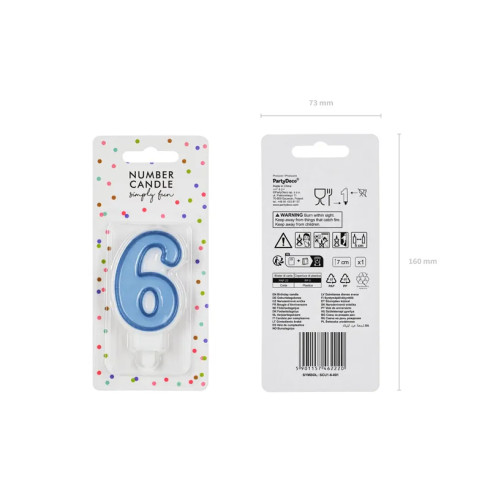 Sviečka na tortu číslo 6 modrá 7 cm