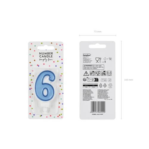 Kékszínű tortagyertya 6-os szám, 7 cm