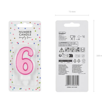 Svíčka na dort číslo 6 růžová 7 cm