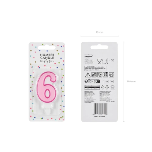 Lumânare pentru tort cifră 6 roz 7 cm
