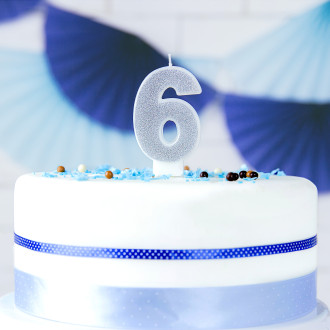 Sviečka na tortu číslo 6 strieborná trblietavá