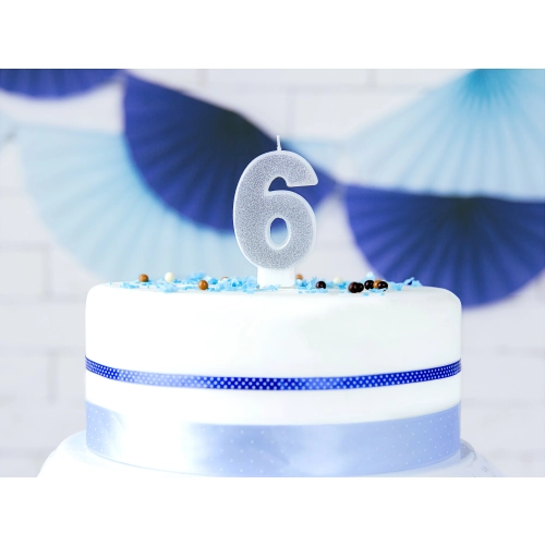 Csillogó ezüst tortagyertya 6-os szám