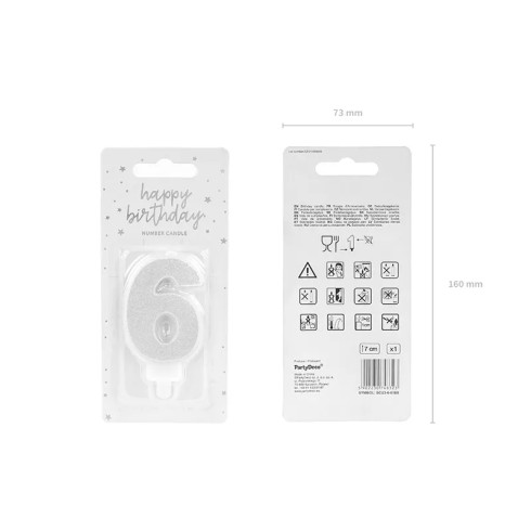 Sviečka na tortu číslo 6 strieborná trblietavá