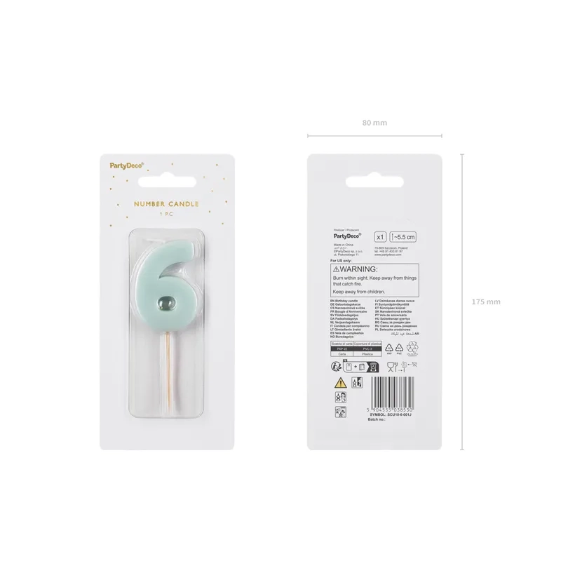 Világoskék 6-os számú tortagyertya