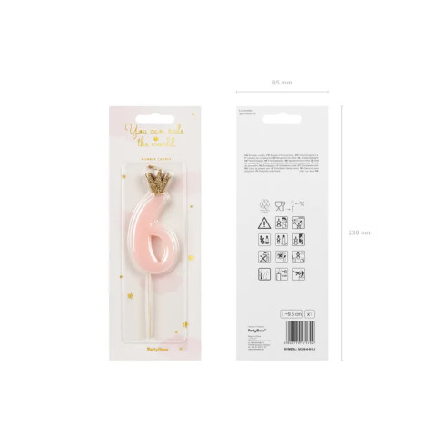 Svíčka na dort číslo 6 světle růžová