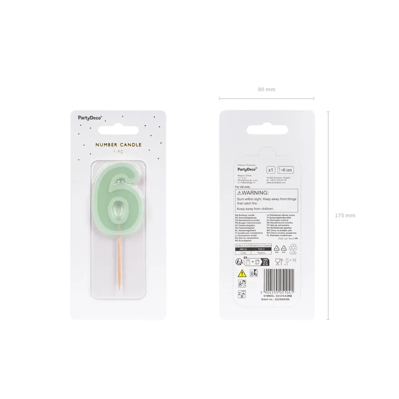 Zöld születésnapi gyertya tortára – 6-os szám