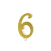 Lumânare pentru tort, cifra 6, aurie cu sclipici