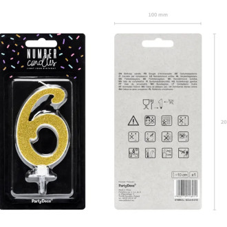 Svíčka na dort číslo 6 zlatá třpytivá