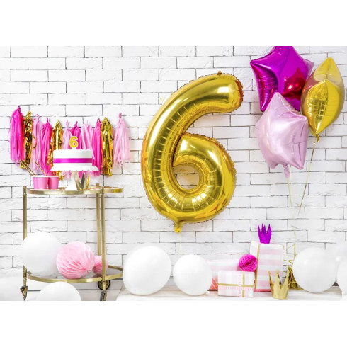 Lumânare pentru tort cifră 6, aurie cu sclipici