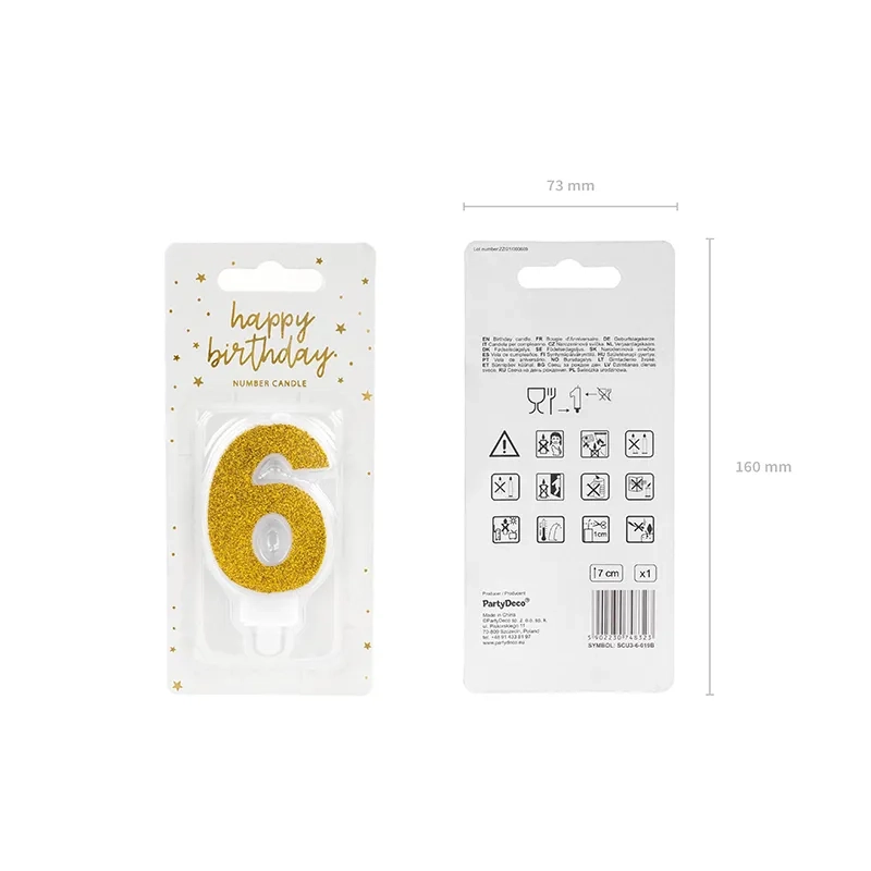 Csillogó arany tortagyertya 6-os szám