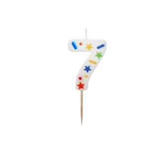 Svíčka na dort číslo 7 bílá s konfety