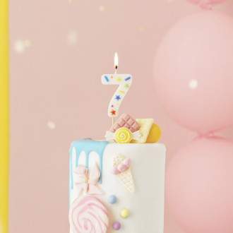 Svíčka na dort číslo 7 bílá s konfety