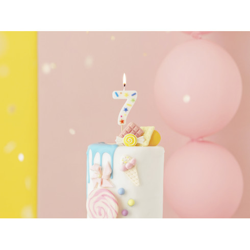 Svíčka na dort číslo 7 bílá s konfety