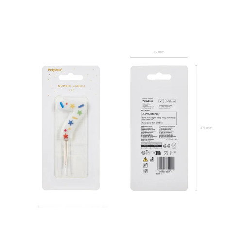 Svíčka na dort číslo 7 bílá s konfety