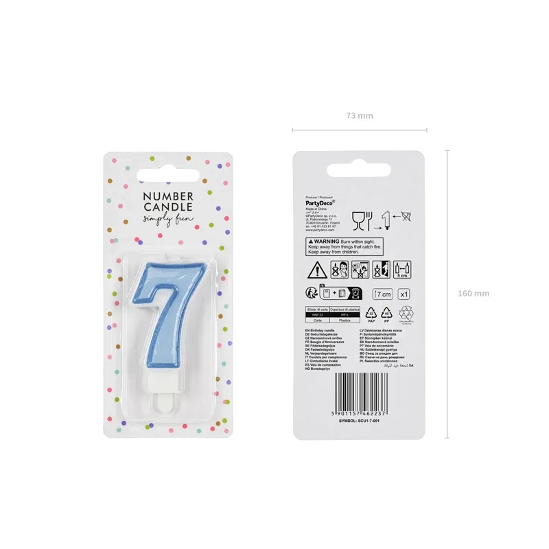 Tortagyertya 7-es szám, kék, 7 cm