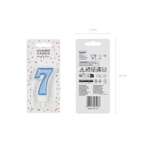 Svíčka na dort číslo 7 modrá 7 cm