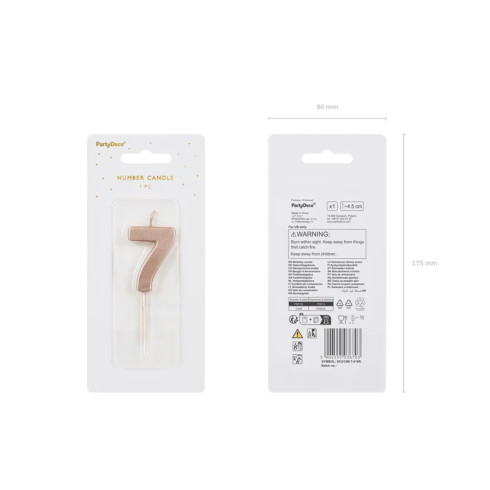 Sviečka na tortu číslo 7 rose gold
