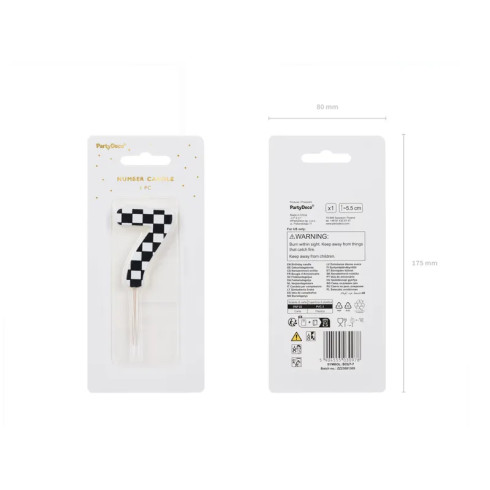 Svíčka na dort číslo 7 s šachovnicovou vlajkou mix