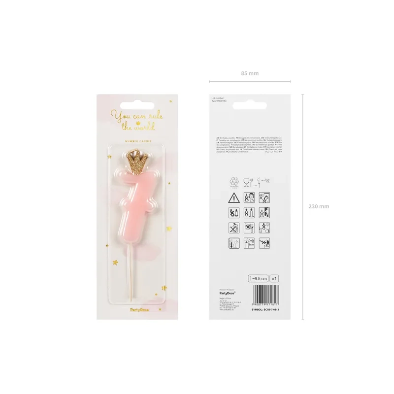 Lumânare pentru tort, cifră 7, roz deschis