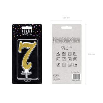 Sviečka na tortu číslo 7 zlatá s glitrami