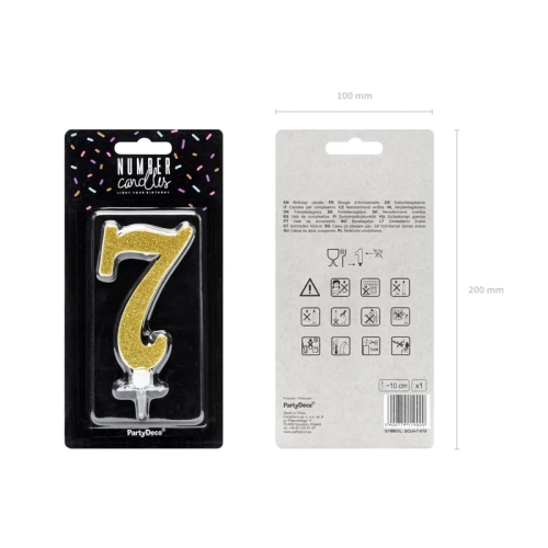 Svjećica za tortu broj 7 zlatna s glitterom