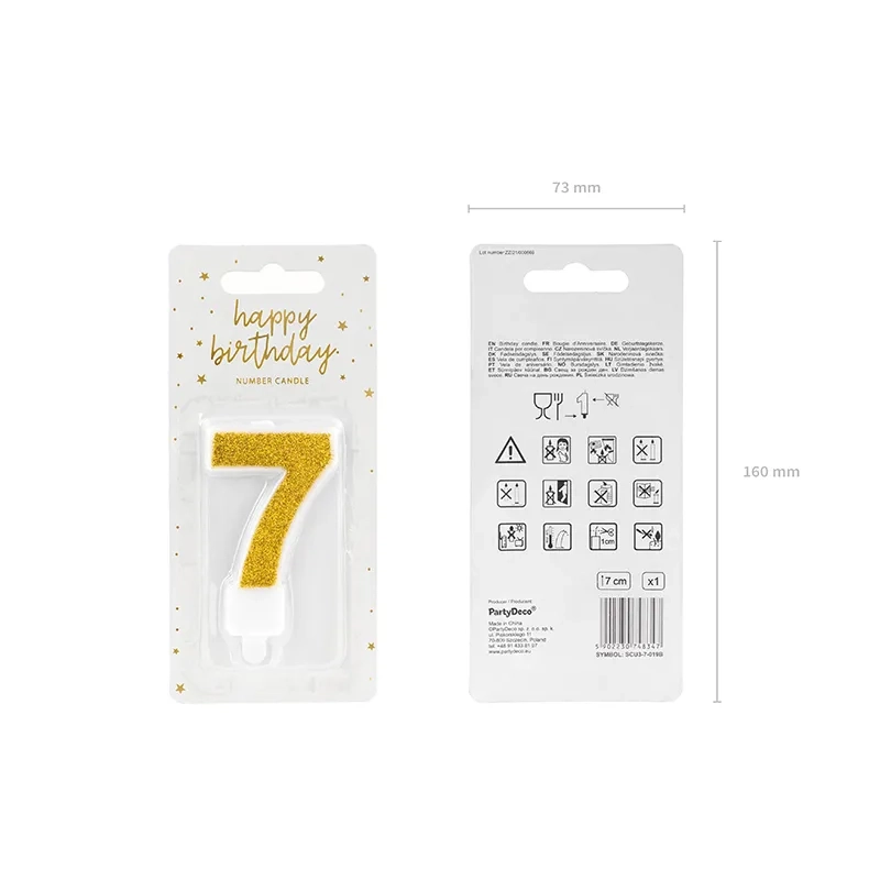 Csillogó arany tortagyertya 7-es szám